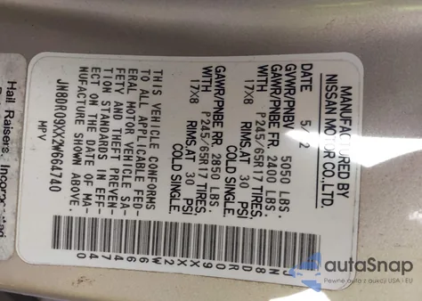 2002 Nissan Pathfinder Le z USA, uszkodzony, nr VIN JN8DR09XX2W664740